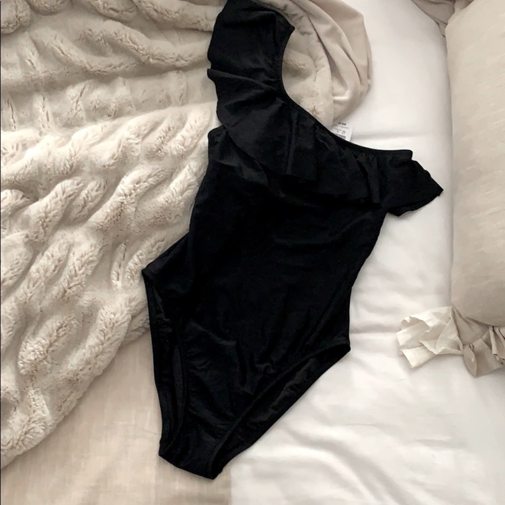 J. Crew One Shoulder Black Swimsuit Medium